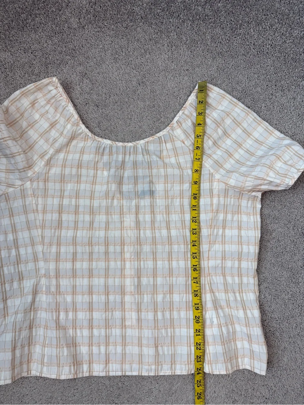 J. Crew‎ Puff Sleeve Top Textured Plaid Beige 16
